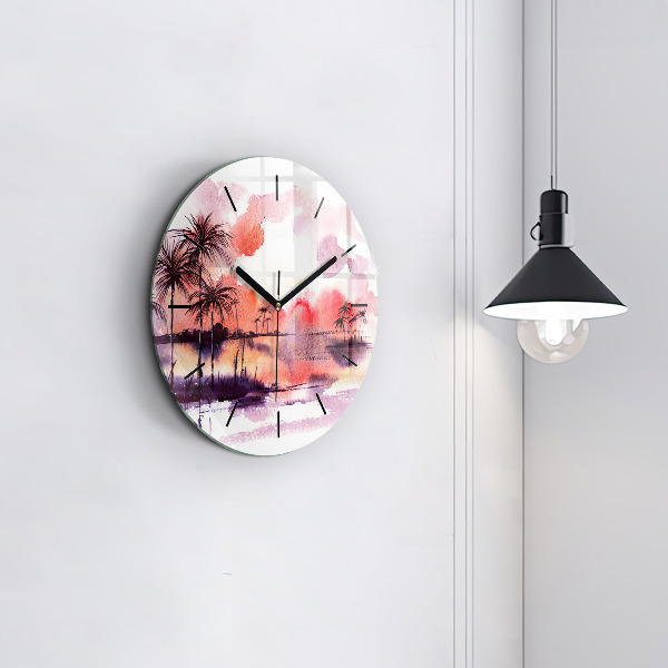 Round glass clock Tropical Landscape