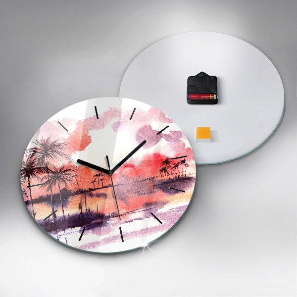 Round glass clock Tropical Landscape