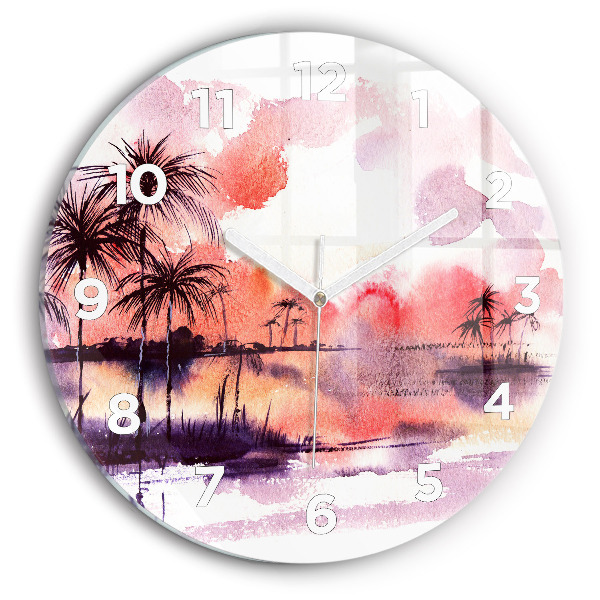 Round glass clock Tropical Landscape