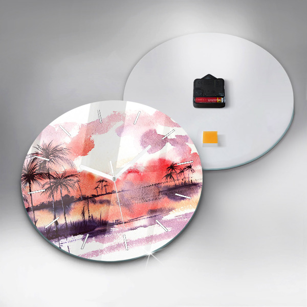 Round glass clock Tropical Landscape