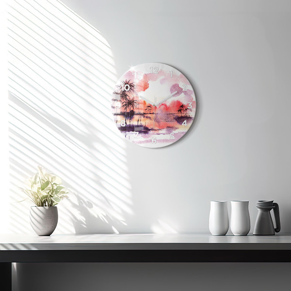 Round glass clock Tropical Landscape