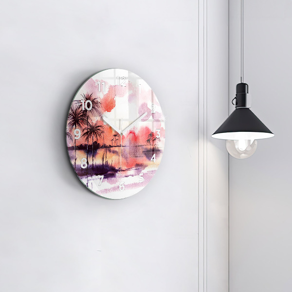 Round glass clock Tropical Landscape