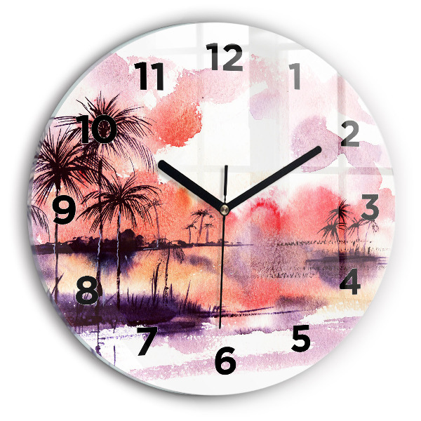 Round glass clock Tropical Landscape