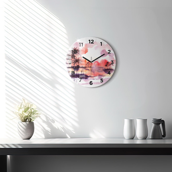 Round glass clock Tropical Landscape