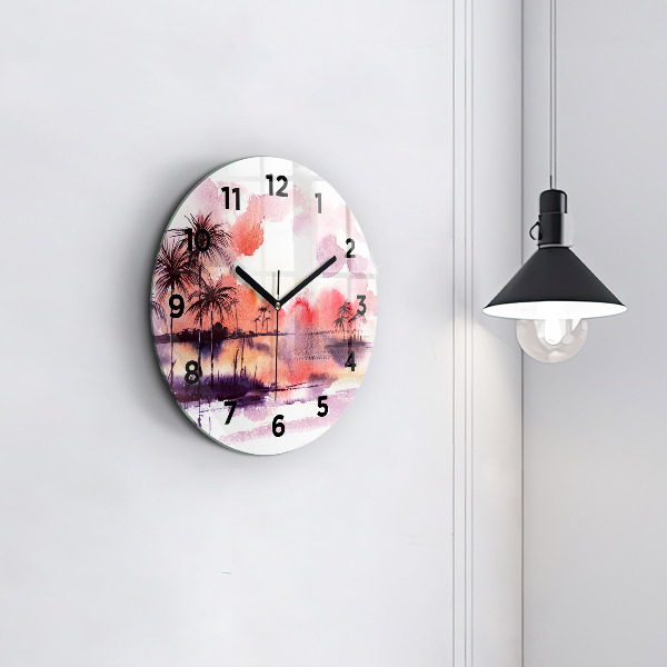 Round glass clock Tropical Landscape
