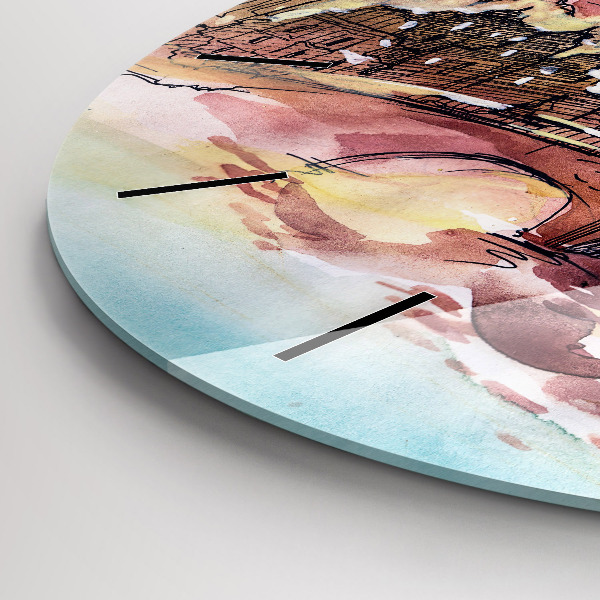 Round glass clock Painted Landscape of Paris