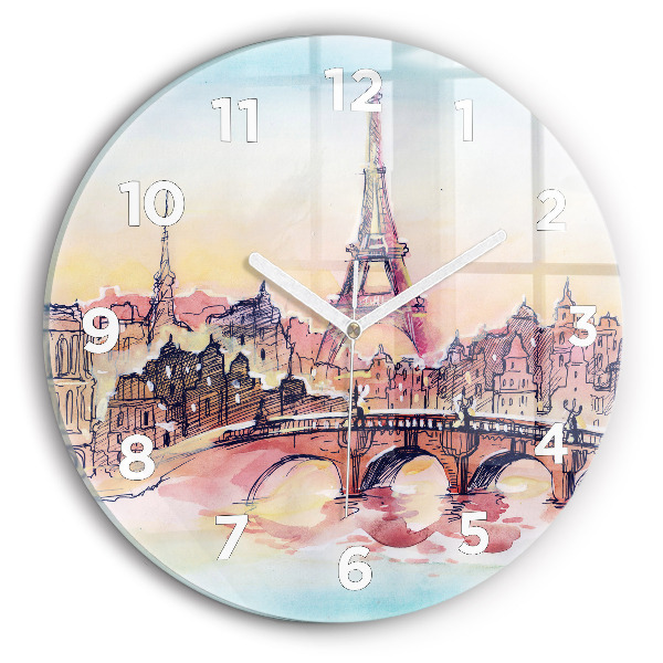 Round glass clock Painted Landscape of Paris