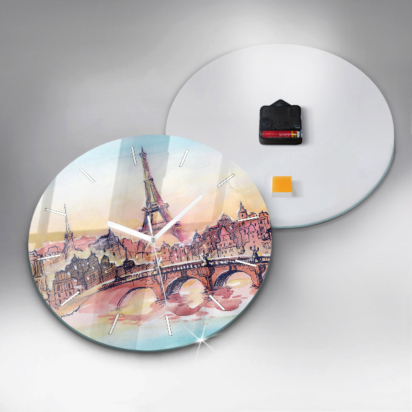 Round glass clock Painted Landscape of Paris