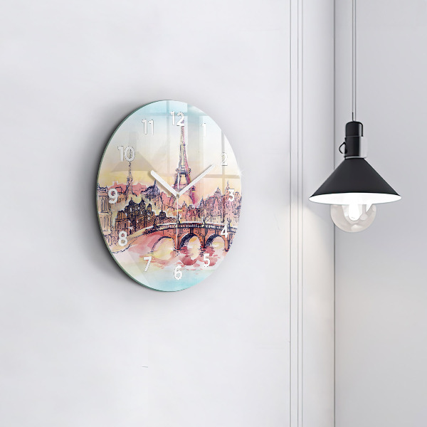 Round glass clock Painted Landscape of Paris