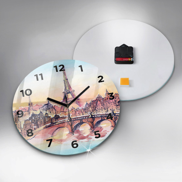 Round glass clock Painted Landscape of Paris