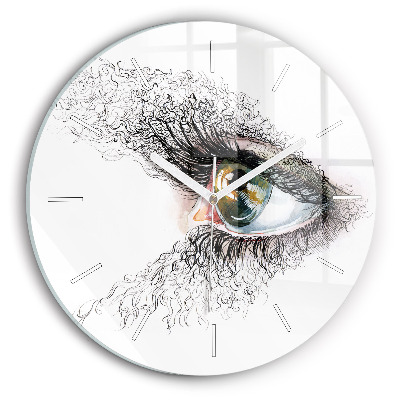 Round glass clock Drawing of a human eye