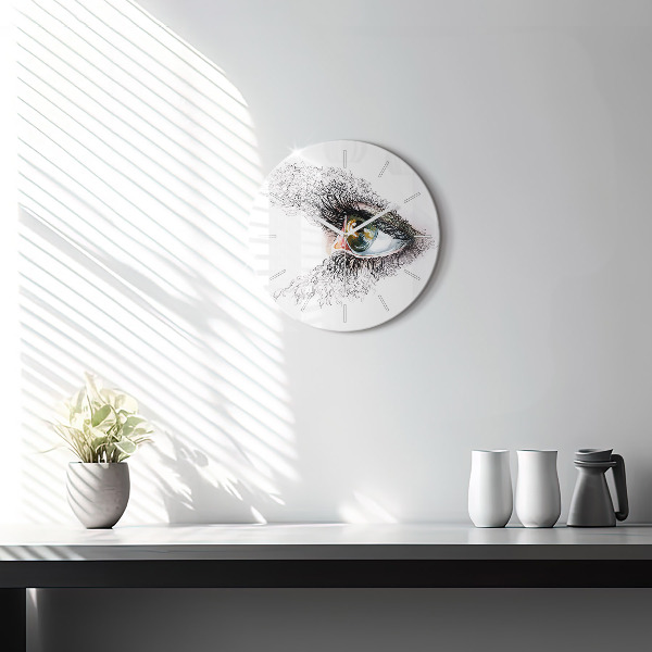 Round glass clock Drawing of a human eye