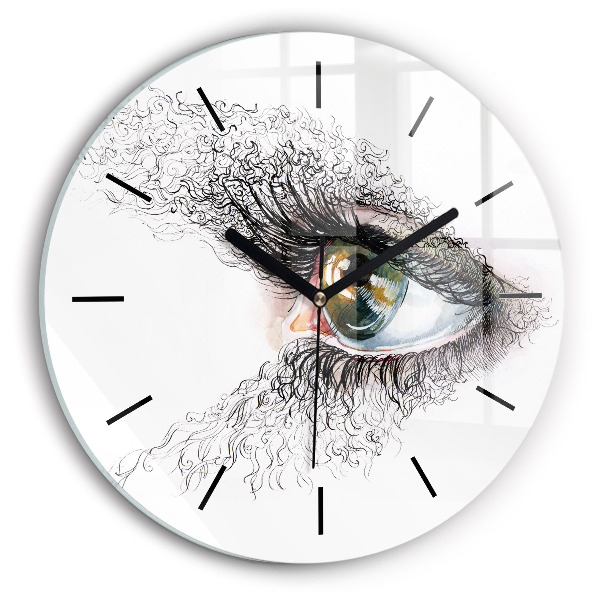 Round glass clock Drawing of a human eye