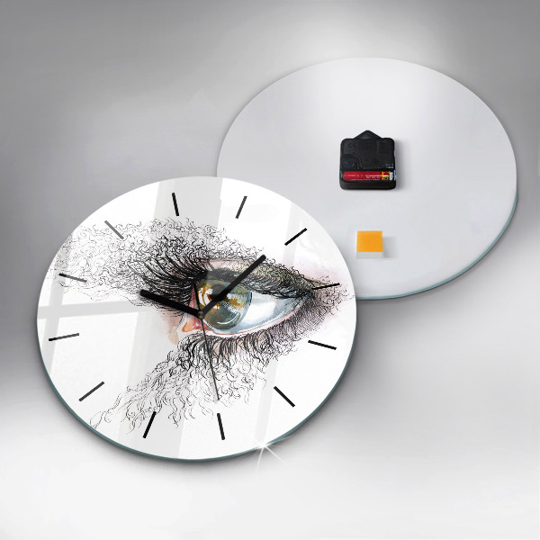 Round glass clock Drawing of a human eye