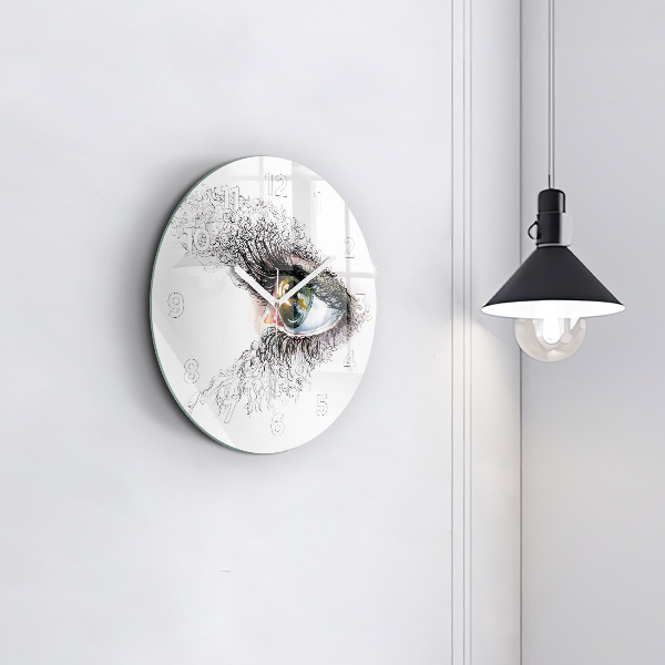 Round glass clock Drawing of a human eye