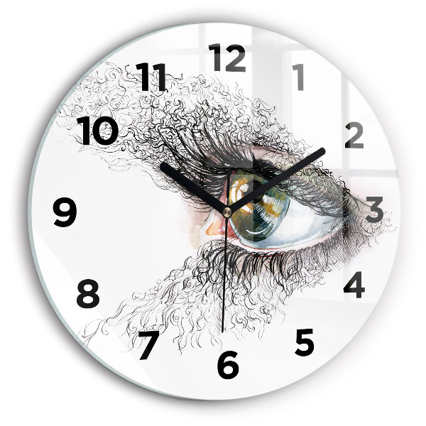 Round glass clock Drawing of a human eye
