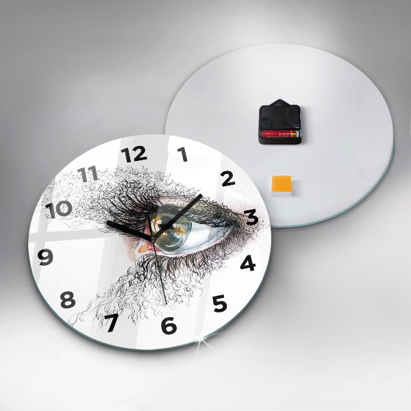 Round glass clock Drawing of a human eye