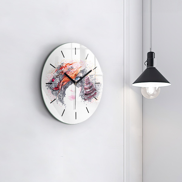 Round glass clock Sweet woman with cake