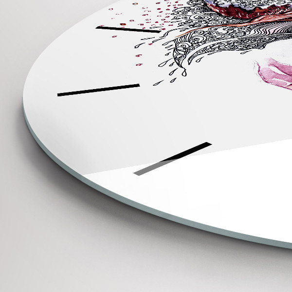 Round glass clock Sweet woman with cake