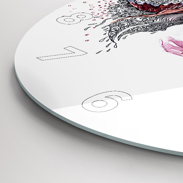 Round glass clock Sweet woman with cake