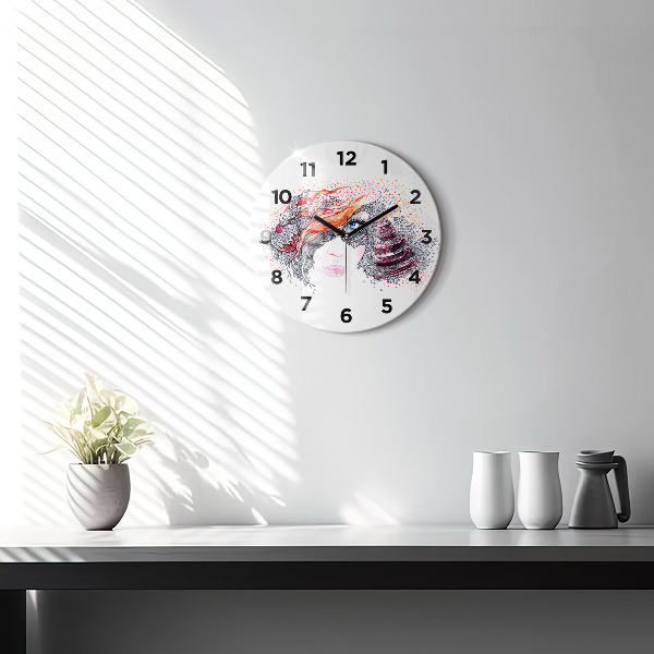 Round glass clock Sweet woman with cake