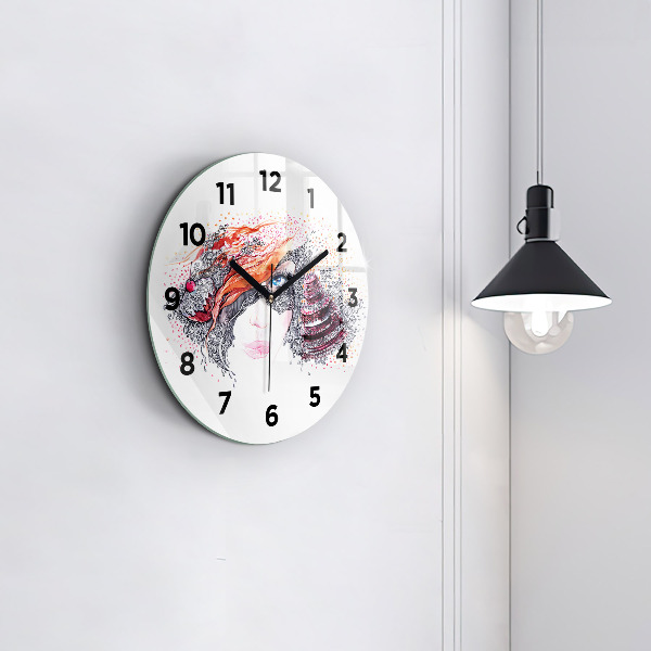 Round glass clock Sweet woman with cake