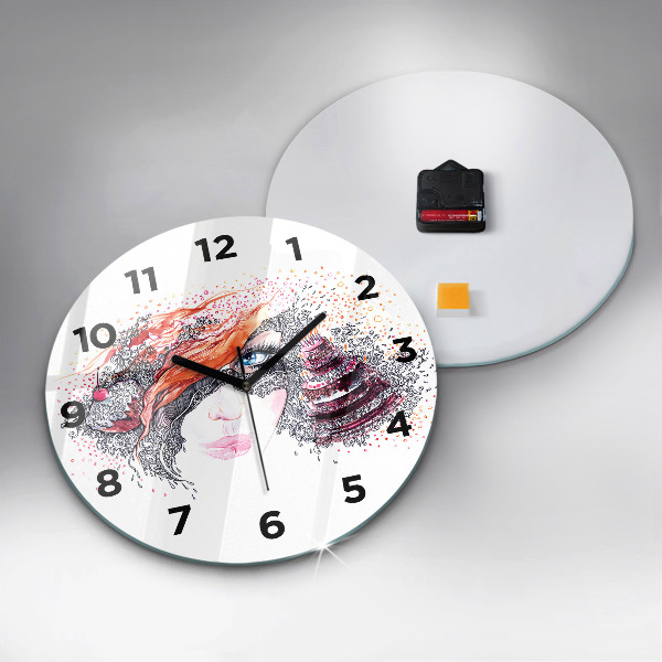 Round glass clock Sweet woman with cake