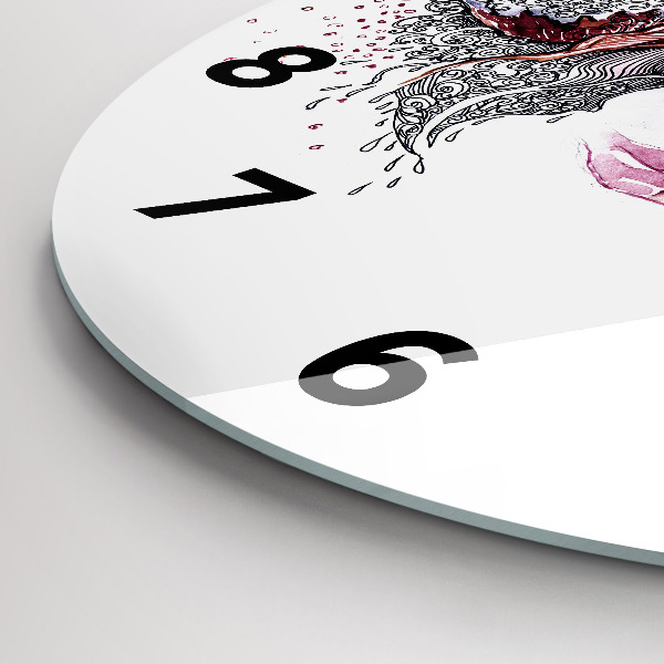 Round glass clock Sweet woman with cake