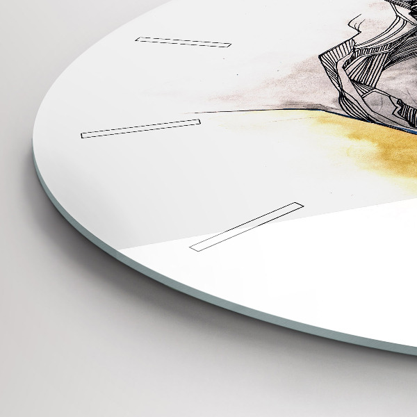 Round glass clock Love kiss drawing