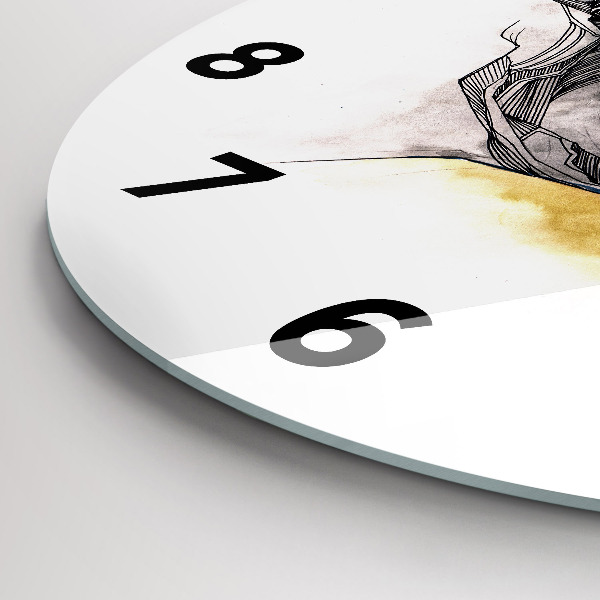 Round glass clock Love kiss drawing