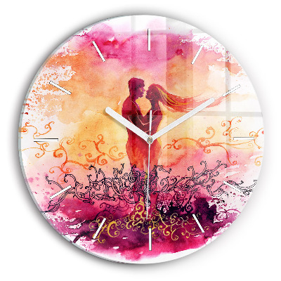 Round glass clock Watercolor couple in love
