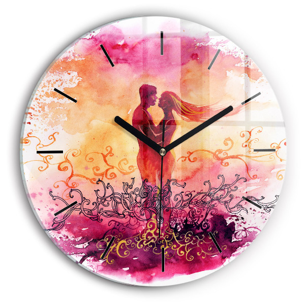 Round glass clock Watercolor couple in love
