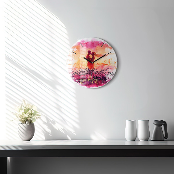 Round glass clock Watercolor couple in love