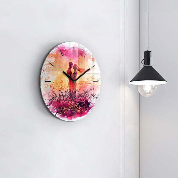Round glass clock Watercolor couple in love