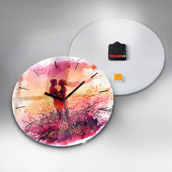 Round glass clock Watercolor couple in love