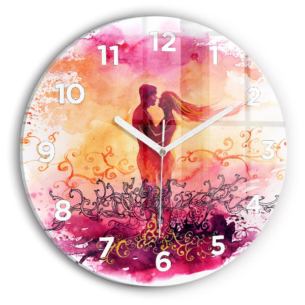 Round glass clock Watercolor couple in love