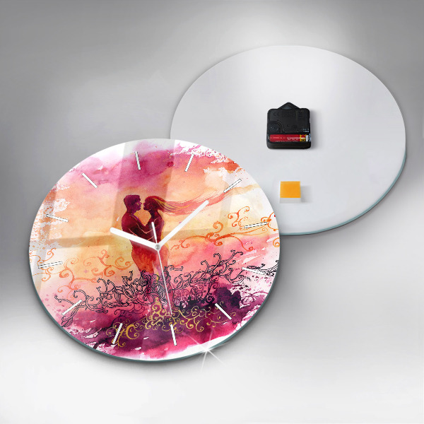 Round glass clock Watercolor couple in love