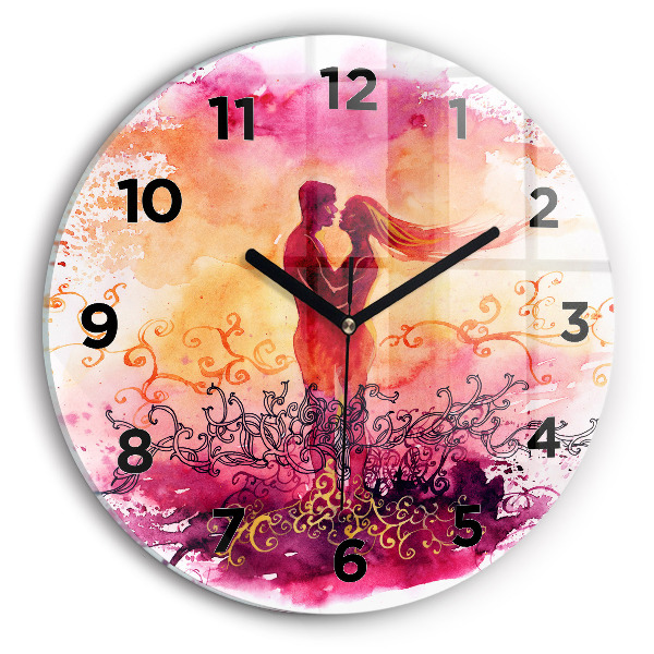 Round glass clock Watercolor couple in love