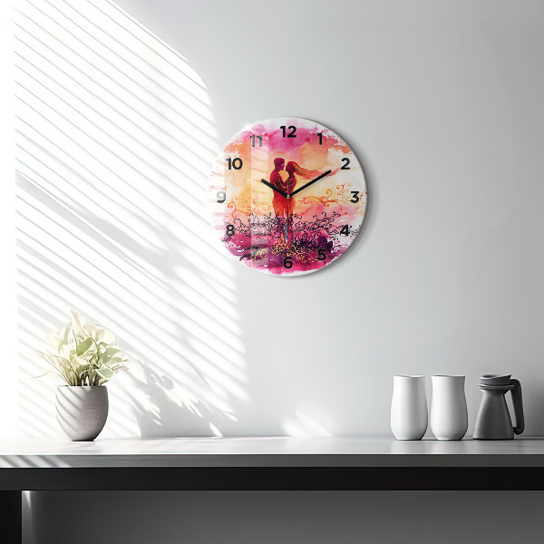 Round glass clock Watercolor couple in love