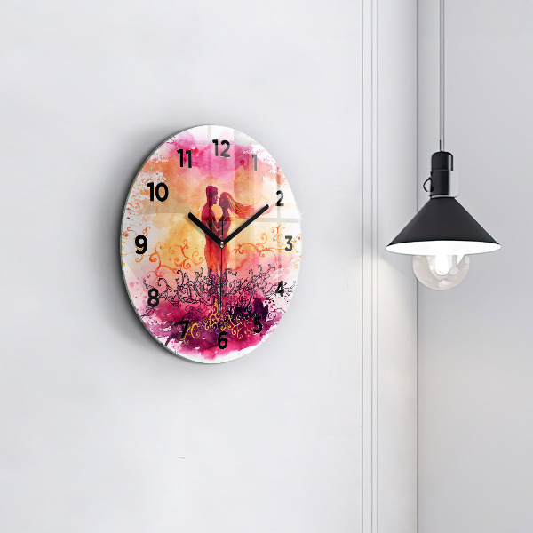 Round glass clock Watercolor couple in love