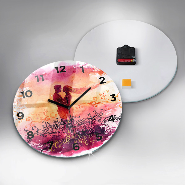 Round glass clock Watercolor couple in love