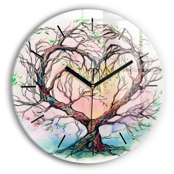 Round glass clock Tree the heart of nature