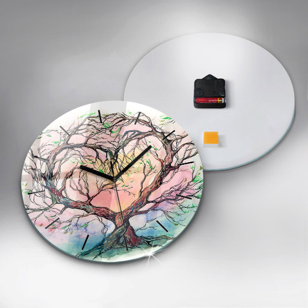 Round glass clock Tree the heart of nature