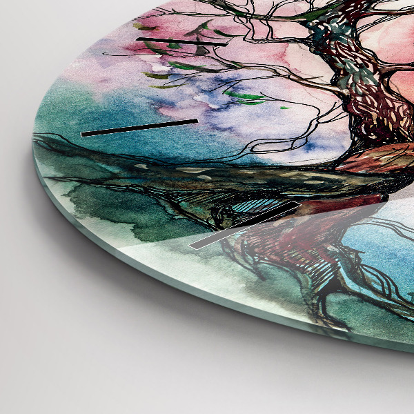 Round glass clock Tree the heart of nature