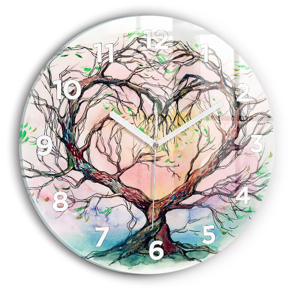Round glass clock Tree the heart of nature