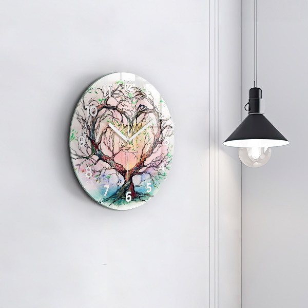 Round glass clock Tree the heart of nature