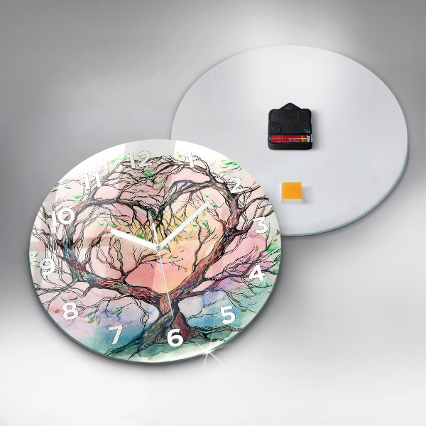 Round glass clock Tree the heart of nature