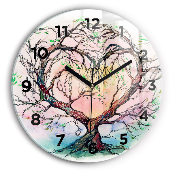 Round glass clock Tree the heart of nature