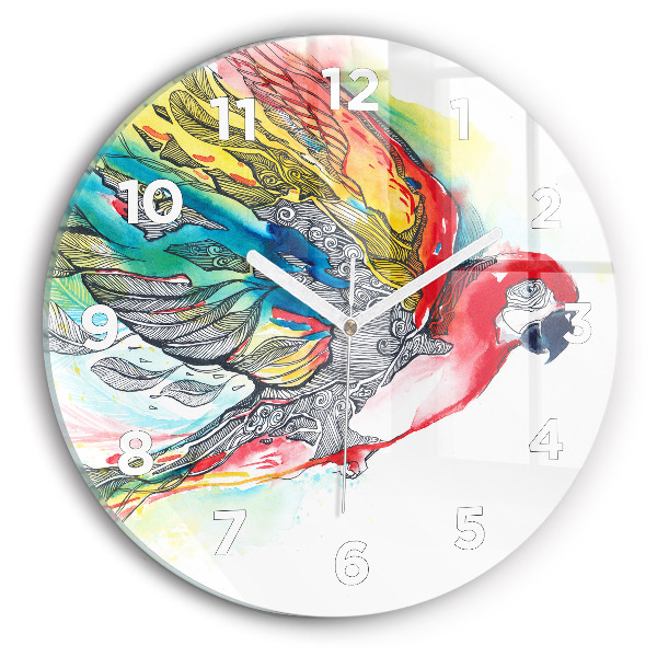 Round glass clock Colorful Parrot in Flight