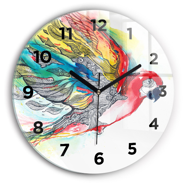 Round glass clock Colorful Parrot in Flight